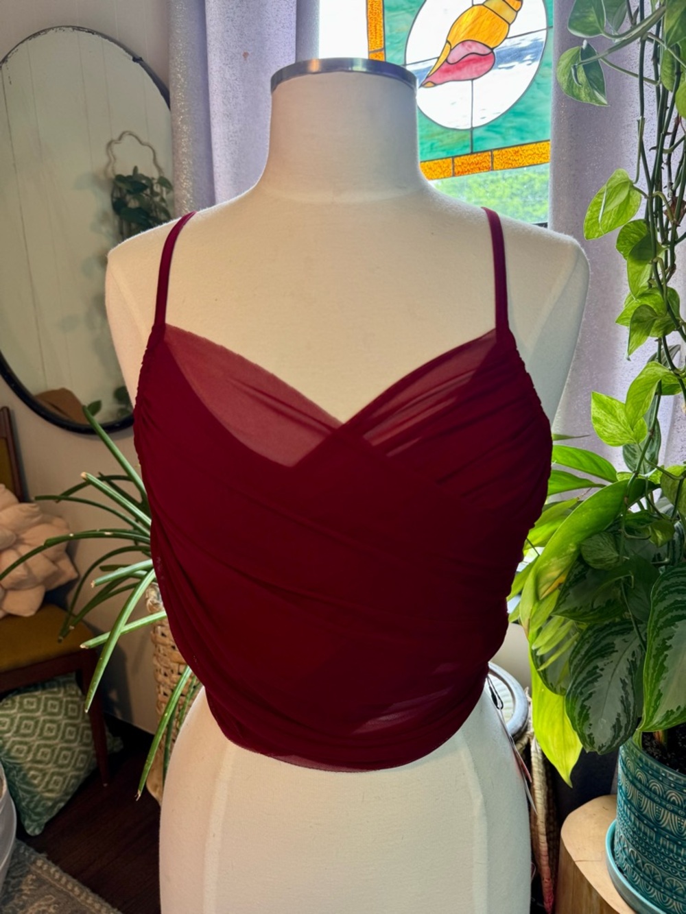 Cider Deep Burgundy Mesh Cami